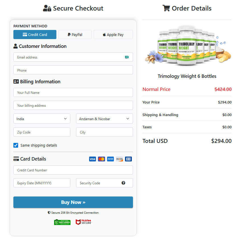 Trimology Order Page